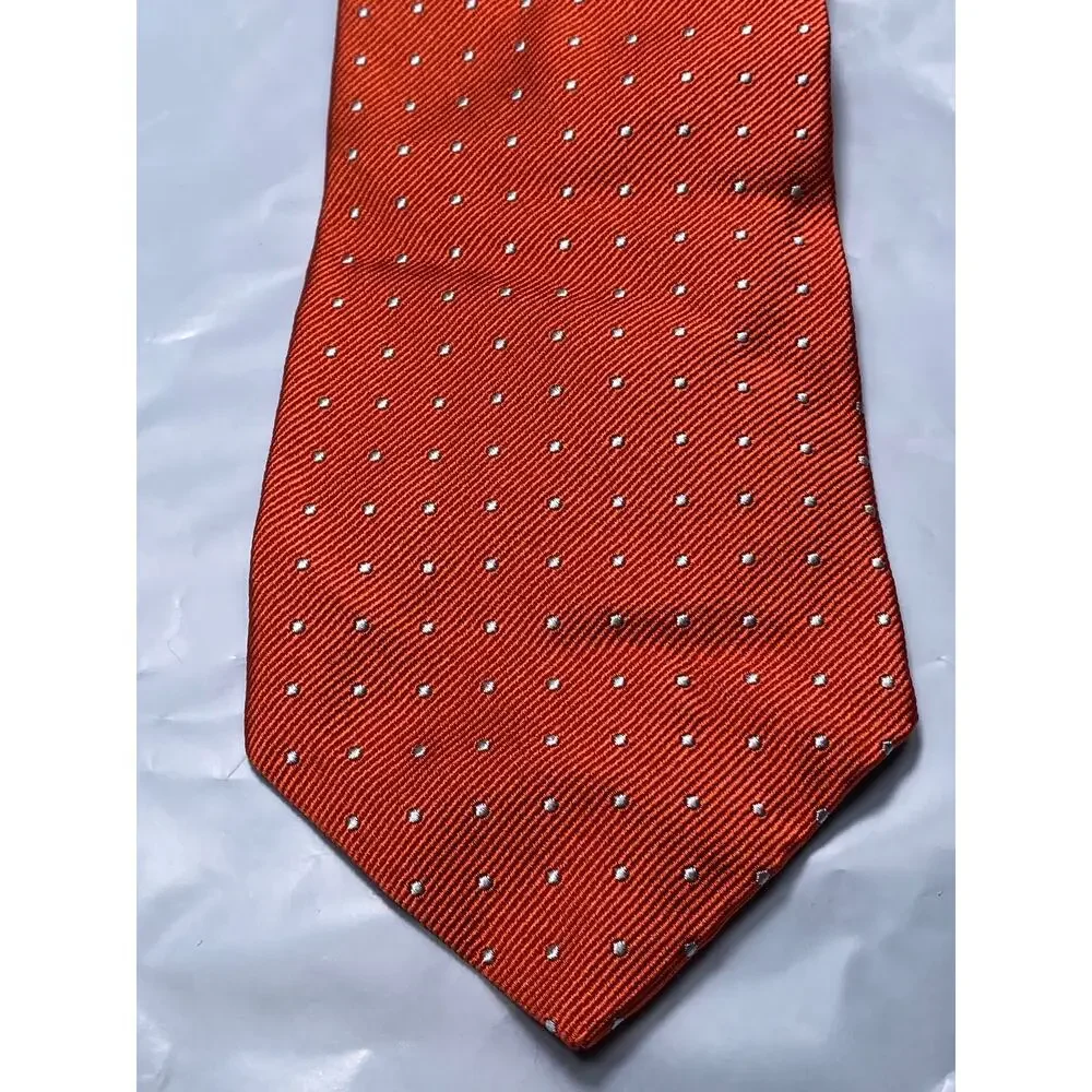 Polo Ralph Lauren Made Italy Silk Tie Orange / cream-white Dots
